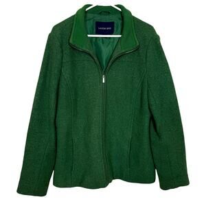 Lands’ End Women’s Wool Blend Jacket Green Full Zip Warm Outerwear Coat 14 READ